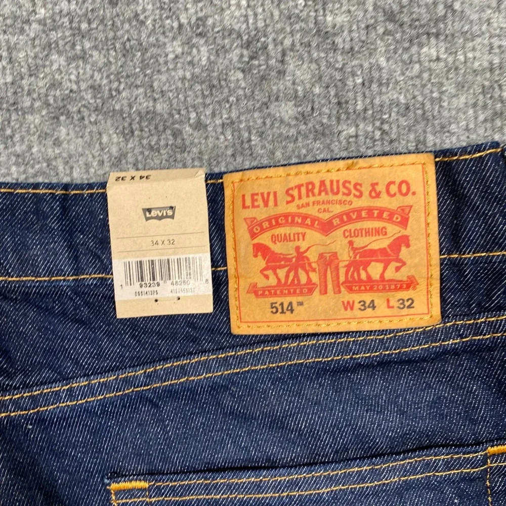 Levis 514 Straight Fit Mens Jeans 34x32 Dark Indigo Blue Stretch Denim NEW